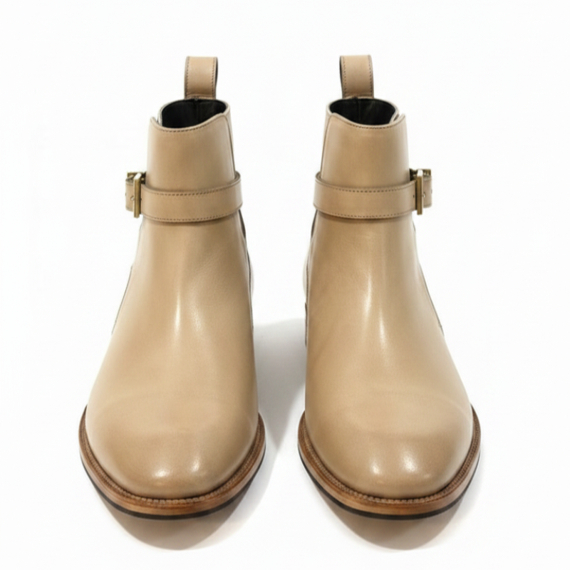 Classic Sophistication Gold Buckle Rounded Toe Leather Boots