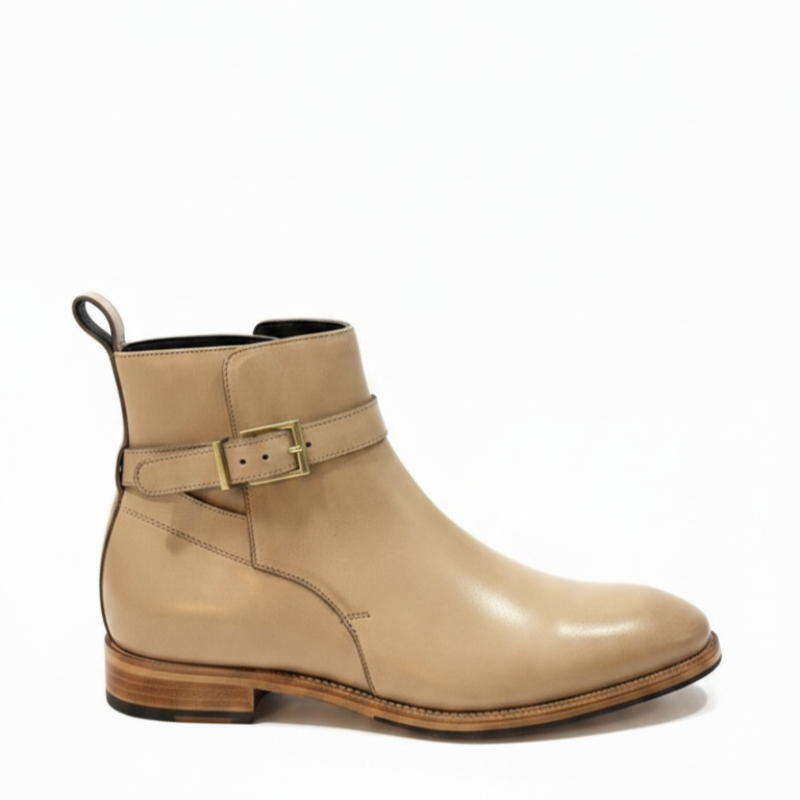 Classic Sophistication Gold Buckle Rounded Toe Leather Boots