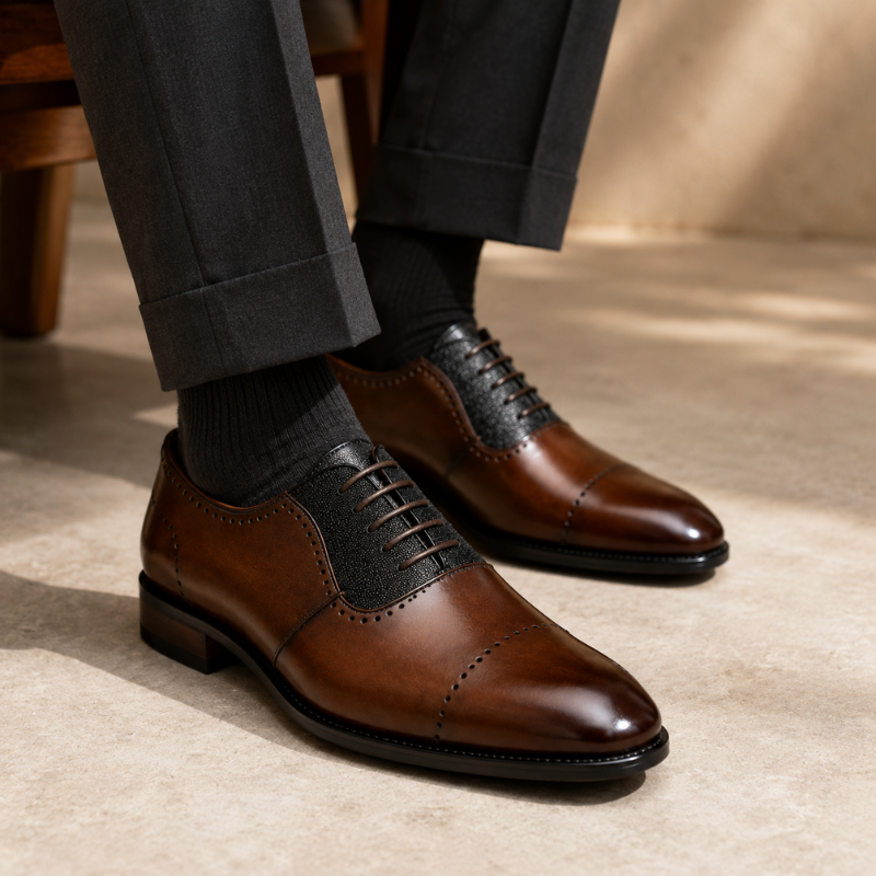 Classic Cap Toe Italian Leather Oxford Shoes