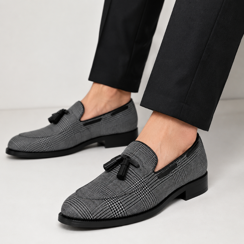 Classic Charm Plaid Pattern Tassel Loafer