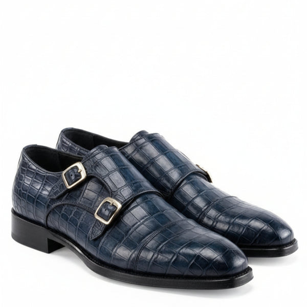 Classic Croco Luxe Double Monk Strap Shoes