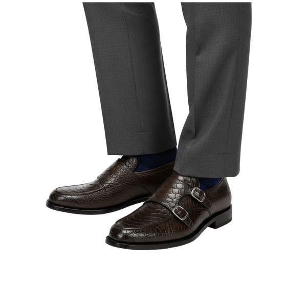 Classic Double Buckle Reptile Monk Strap Shoes