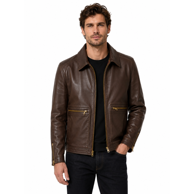 Classic Italian Craft Leather Zip Jacket