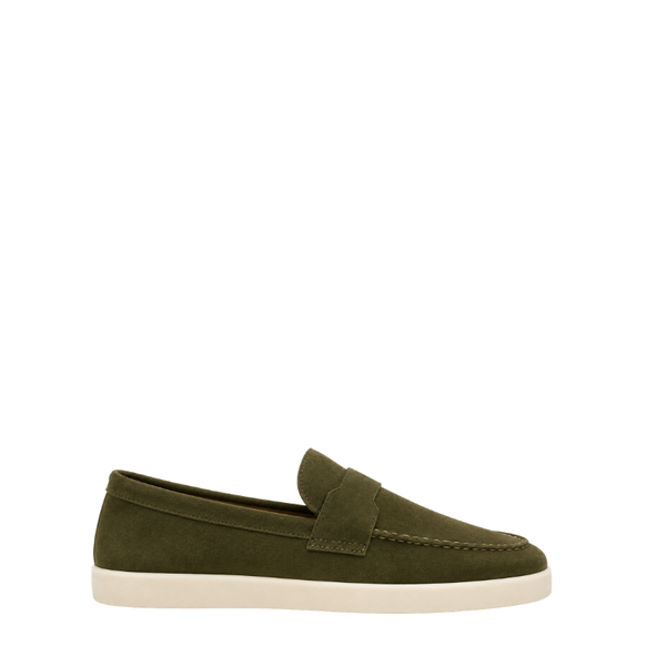 Classic Smooth Suede Craft Flat Sole Penny Loafer - Olive Green