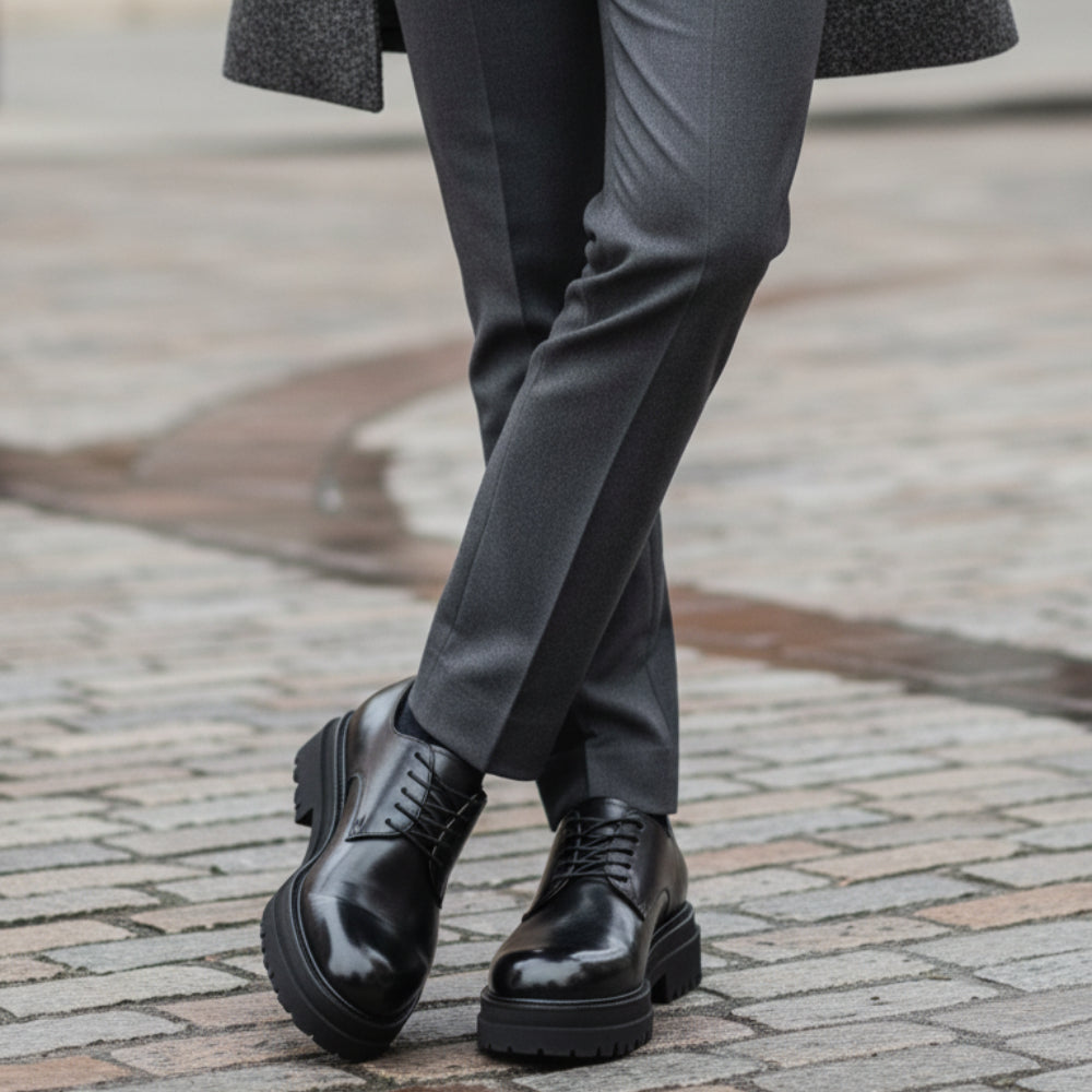Classic Noir Leather Derby Shoes – Premium Lace-Up Formal & Smart Casual Shoes for Men