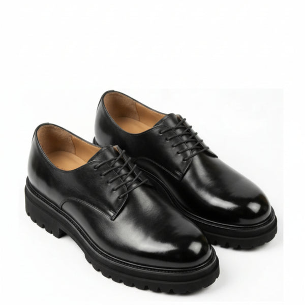 Classic Noir Leather Derby Shoes
