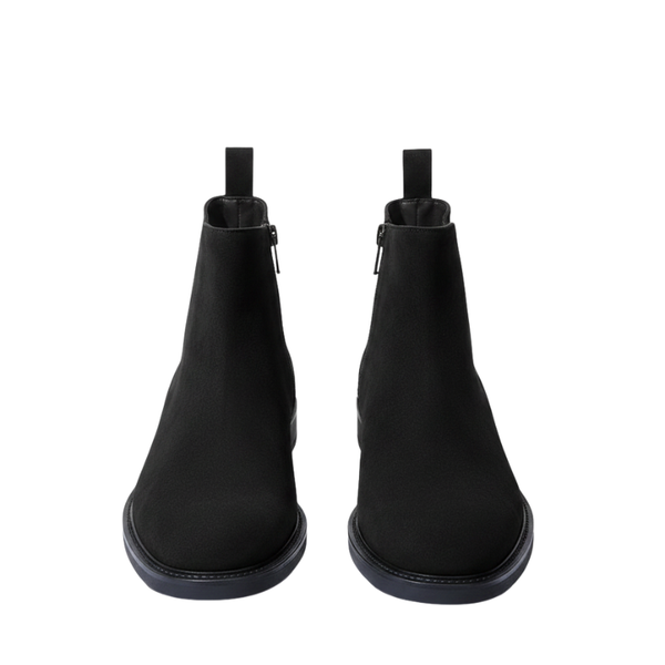 Classic Noir Suede Zipper Ankle Boots