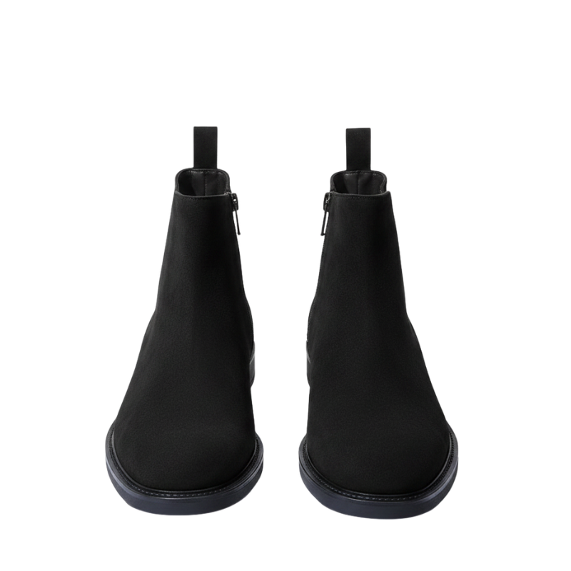 Classic Noir Suede Zipper Ankle Boots