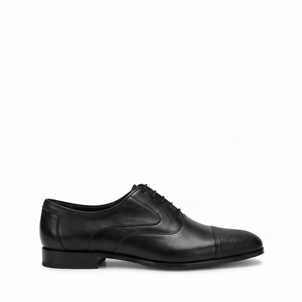 Classic Pebble Cap Dress Oxford Shoes - Black