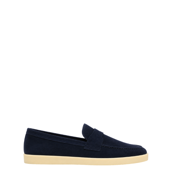 Classic Smooth Suede Craft Flat Sole Penny Loafer - Navy Blue