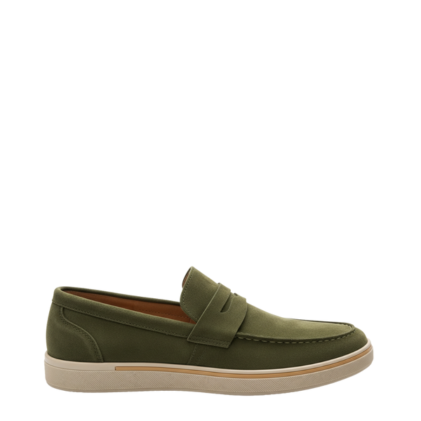 Classic Suede Italian Loafer with Modern Sole - Olive