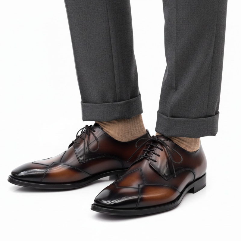 Classic Two-Tone Brogue Oxfords With Geometry Elegance