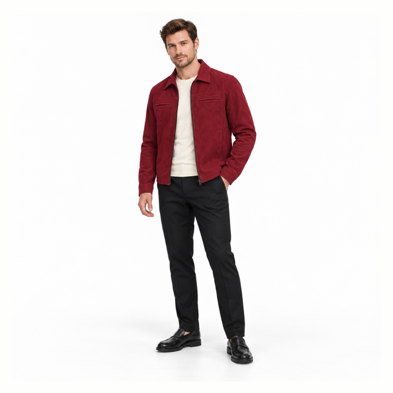 Classic Zip-Up Suede-Style Jacket