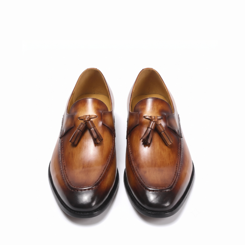Cognac Leather Tassel Slip On Shoes
