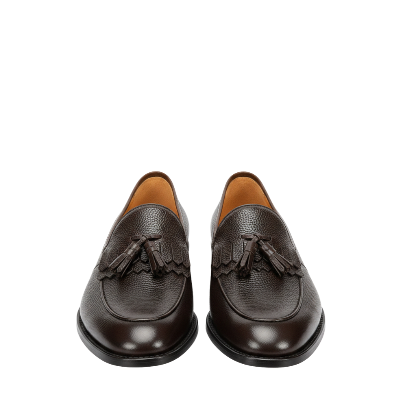 Cognac Oak Pebbled Tassel Loafers