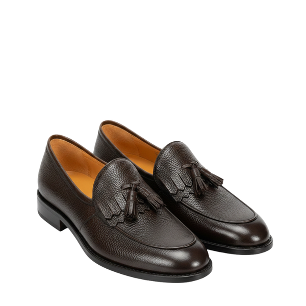 Cognac Oak Pebbled Tassel Loafers