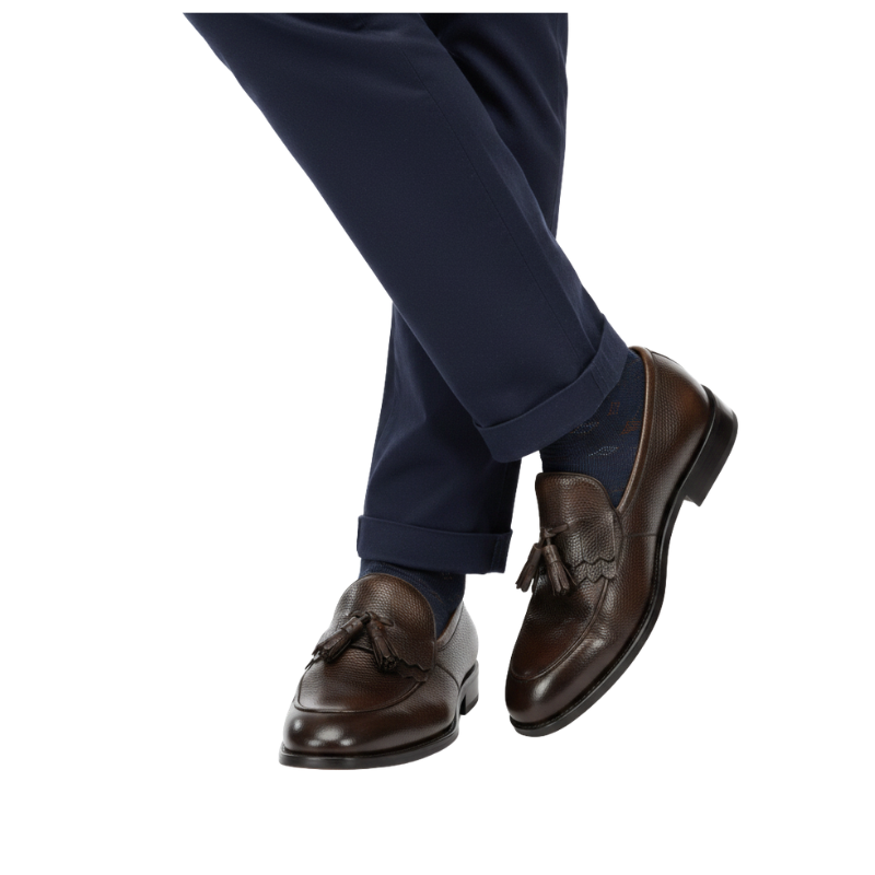 Cognac Oak Pebbled Tassel Loafers