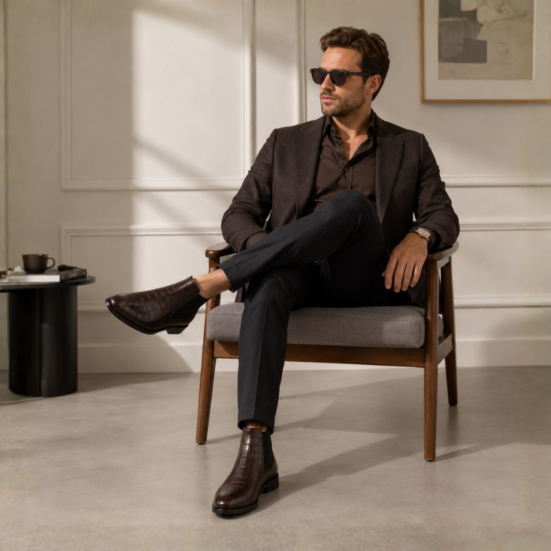 Conrad Croco Leather Chelsea Boots