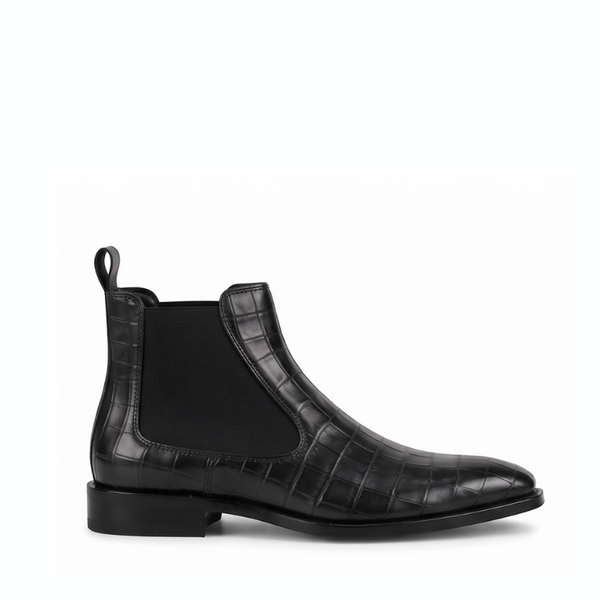 Conrad Croco Leather Chelsea Boots - Black