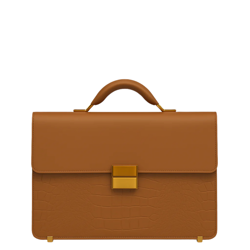 Luxurious Tan Crocodile Textured Briefcase