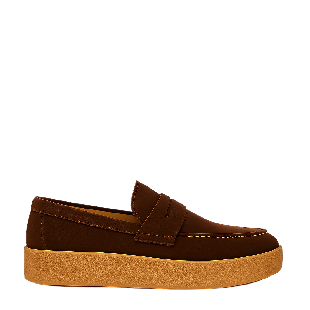 Men Suede Round Toe Loafer Brown
