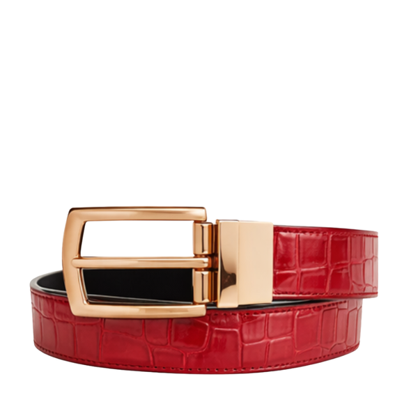 Crimson Croc Embossed Genuine Leather Belt