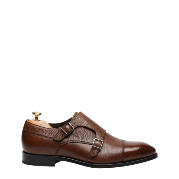 Croc Cap Double Monk Strap Shoes - Brown
