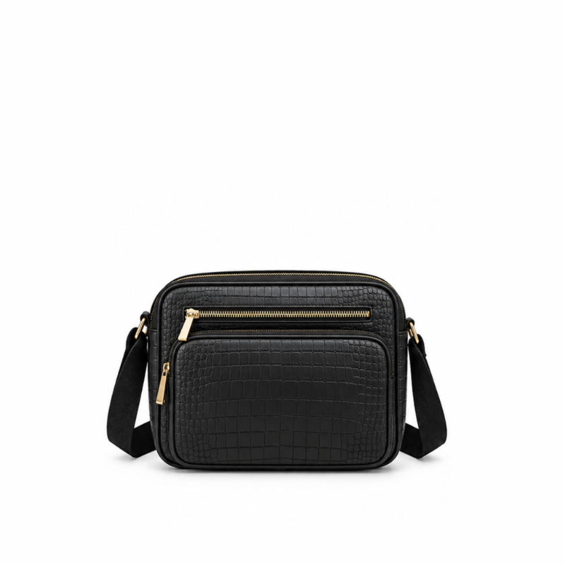 Croc-Embossed Leather Crossbody Messenger Bag