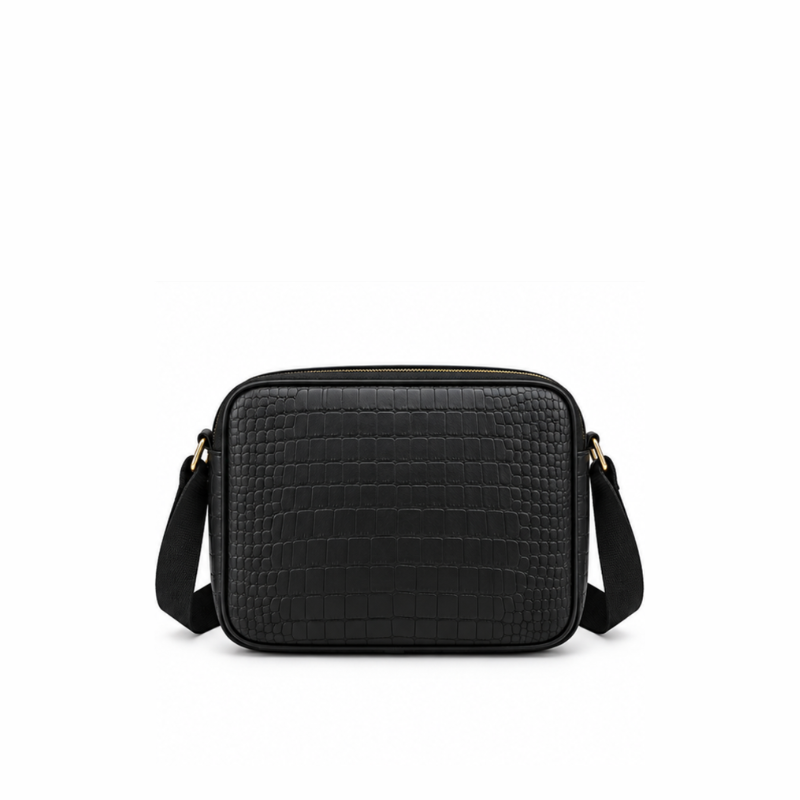 Croc-Embossed Leather Crossbody Messenger Bag
