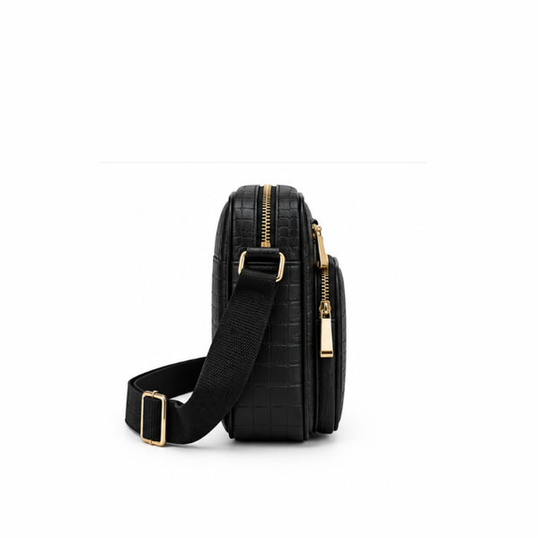 Croc-Embossed Leather Crossbody Messenger Bag