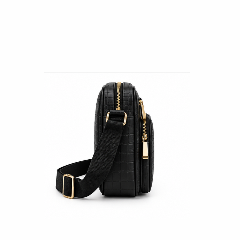 Croc-Embossed Leather Crossbody Messenger Bag