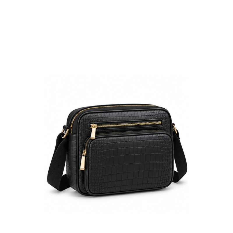 Croc-Embossed Leather Crossbody Messenger Bag