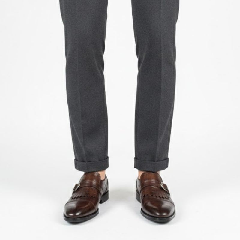 Croc-Embossed Fringe Monk Strap Shoes