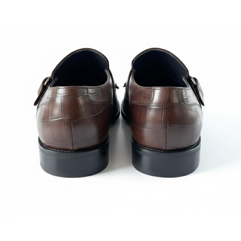 Croc-Embossed Fringe Monk Strap Shoes