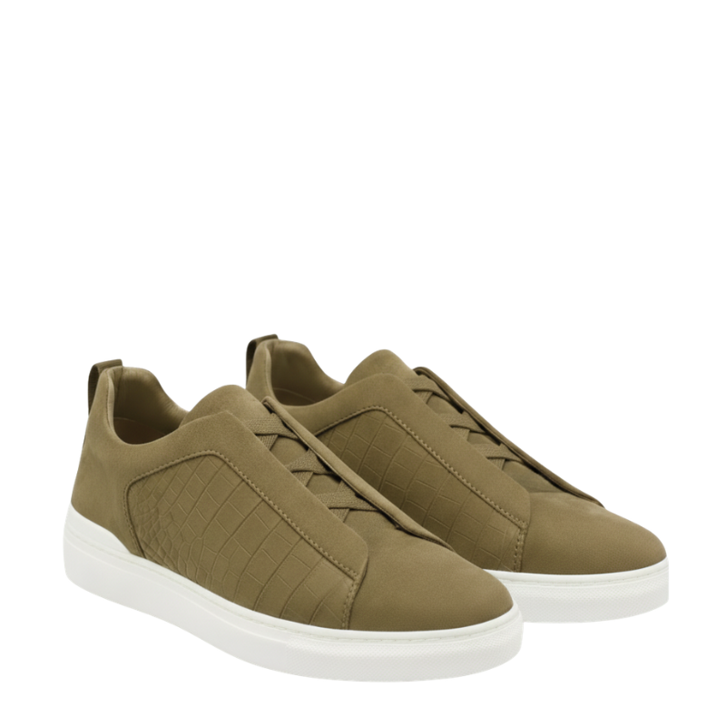 Croc-Panel Minimalist Lace Sneakers