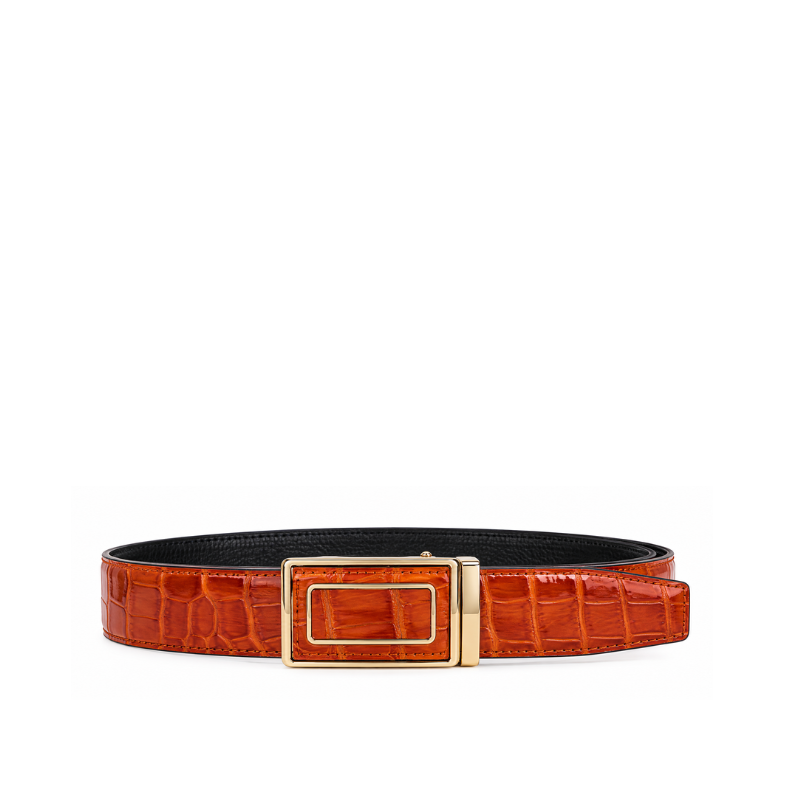 Croc-Textured Gold Buckle Belt