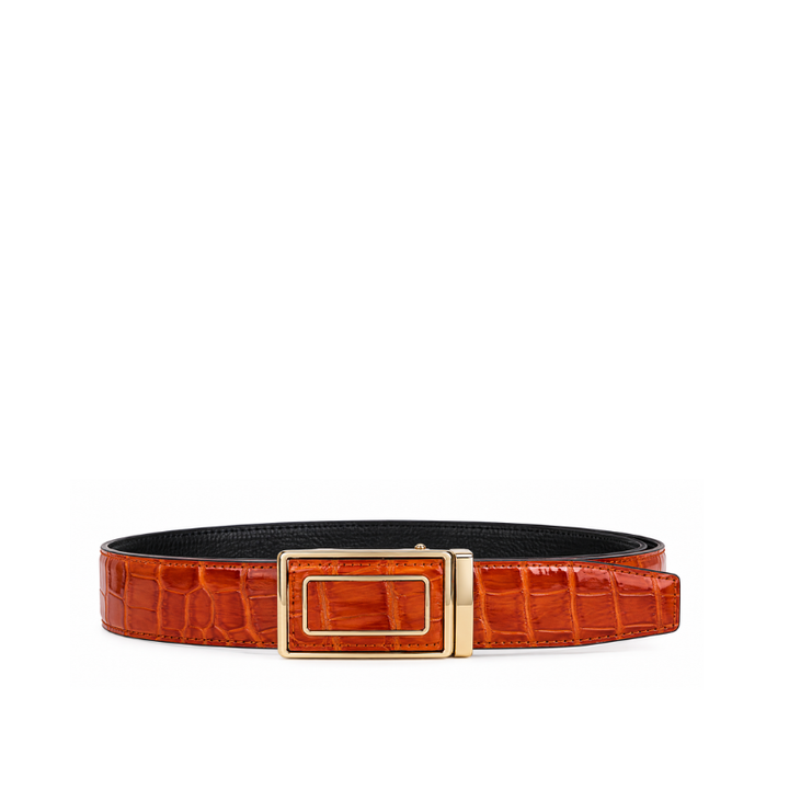 Croc-Textured Gold Buckle Belt