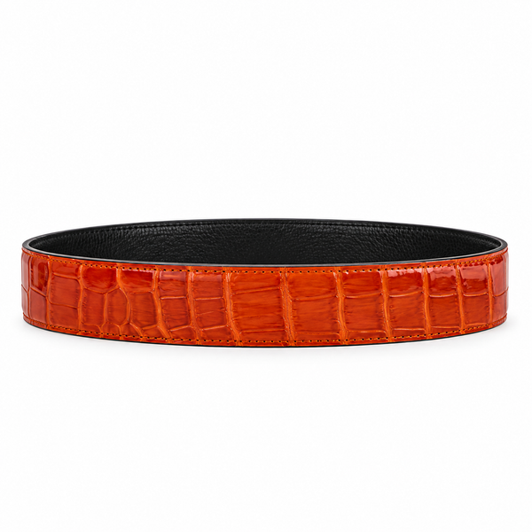 Croc-Textured Gold Buckle Belt