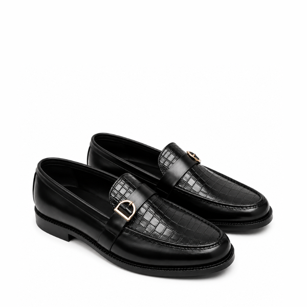 Croc Buckle Leather Luxe Penny Loafers