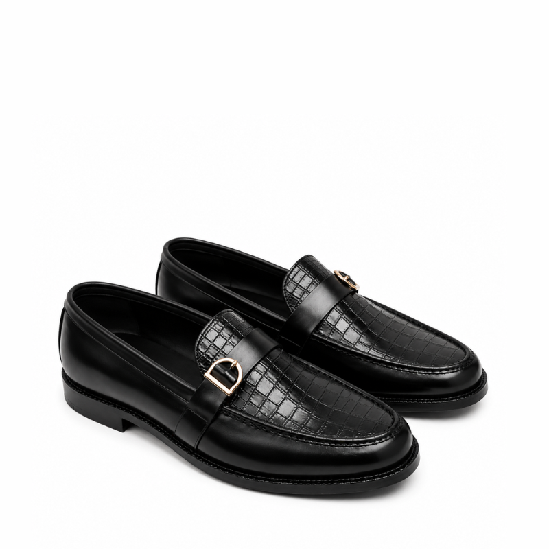 Croc Buckle Leather Luxe Penny Loafers