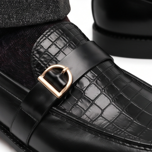 Croc Buckle Leather Luxe Penny Loafers