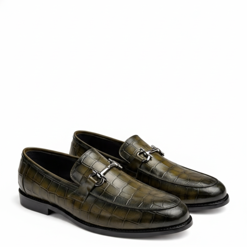 Croc Embossed Italian Elegance Horsebit Loafers