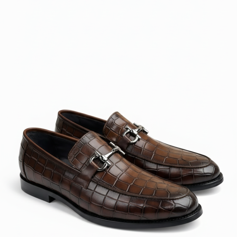 Croc Embossed Italian Elegance Horsebit Loafers