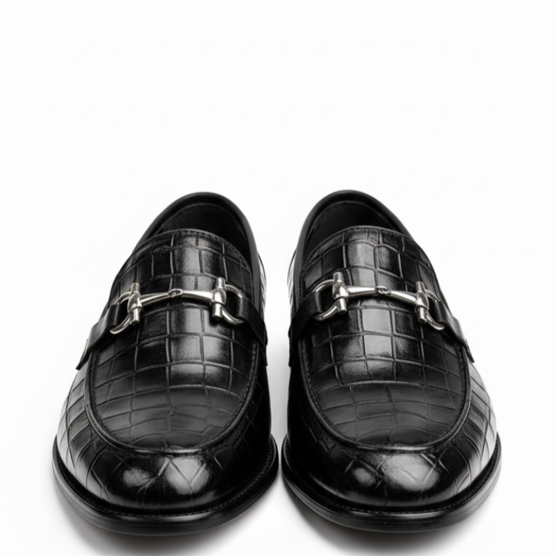 Croc Embossed Italian Elegance Horsebit Loafers