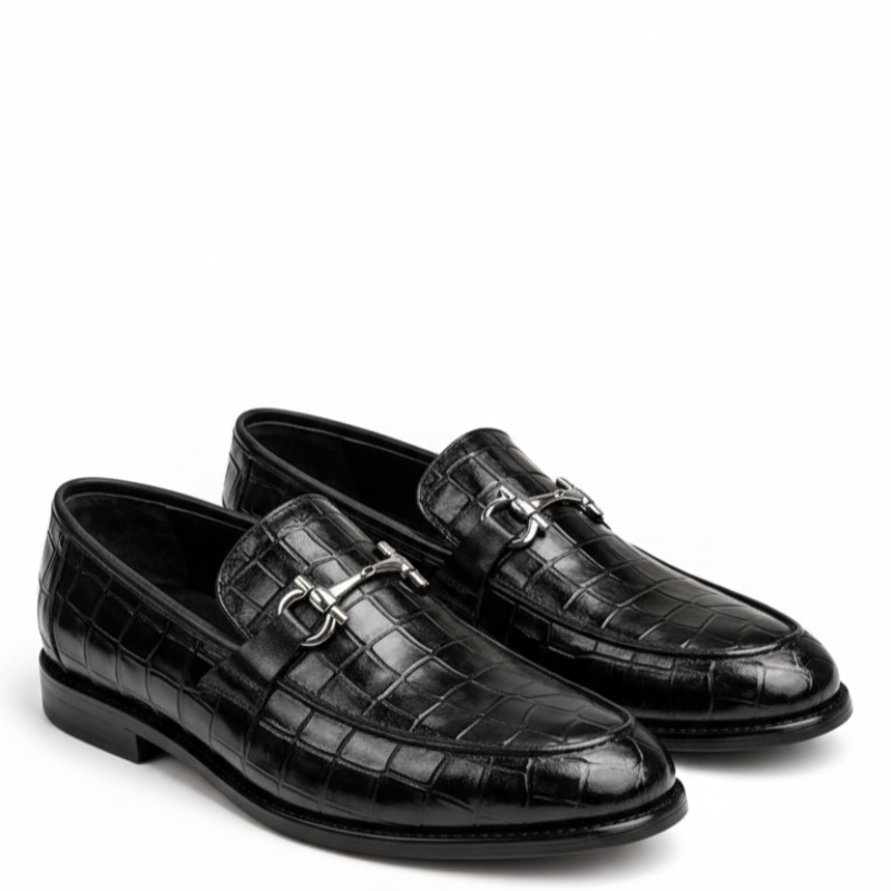 Croc Embossed Italian Elegance Horsebit Loafers
