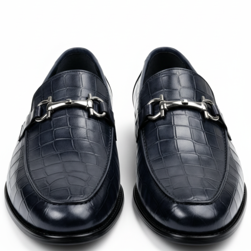 Croc Embossed Italian Elegance Horsebit Loafers