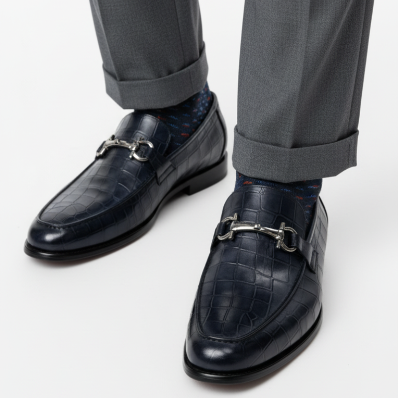 Croc Embossed Italian Elegance Horsebit Loafers