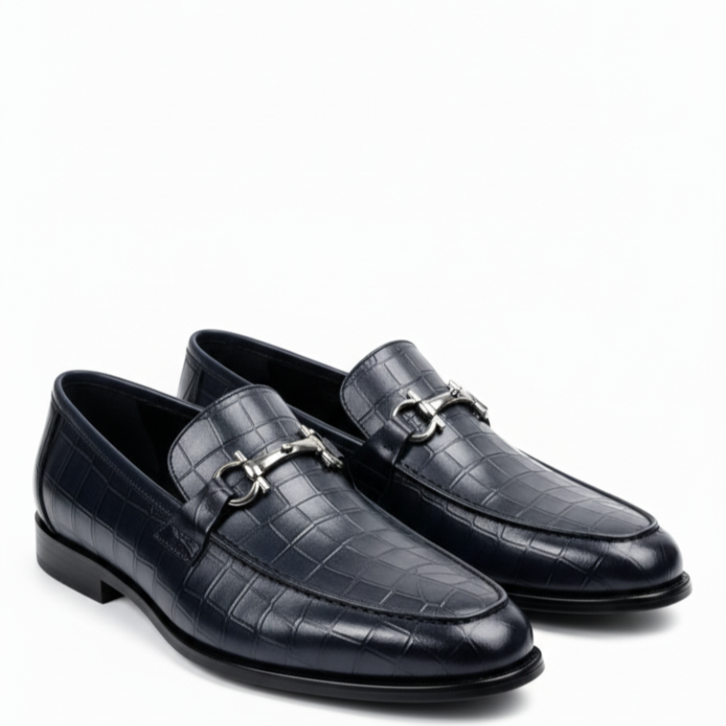 Croc Embossed Italian Elegance Horsebit Loafers