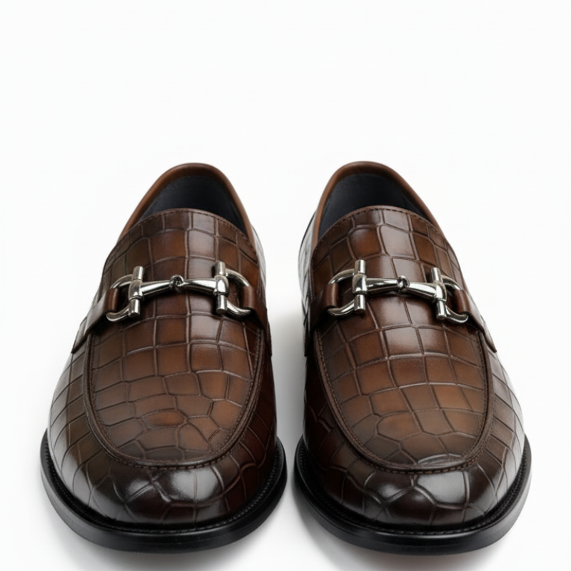 Croc Embossed Italian Elegance Horsebit Loafers