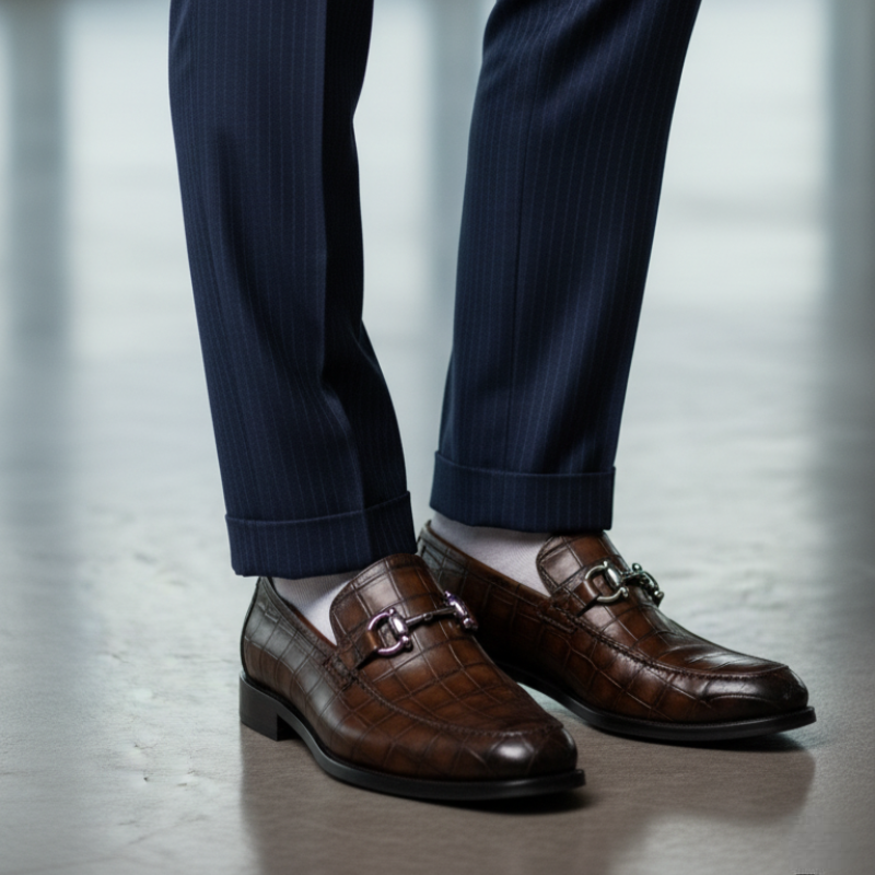 Croc Embossed Italian Elegance Horsebit Loafers